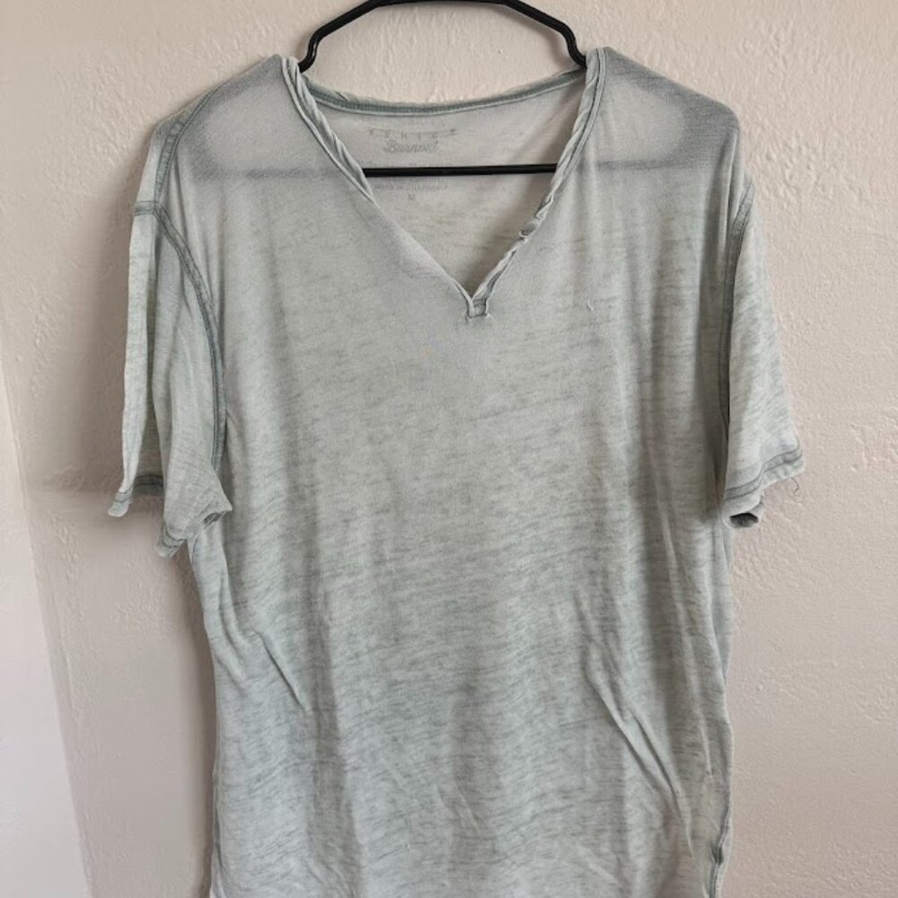 Lucky Brand Blouse – Size M, Light Blue/Grey (Distressed Style, Good Condition)
